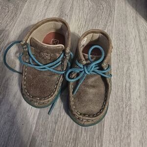 Twisted X Brown Moccasin Kids Shoes with Teal Laces